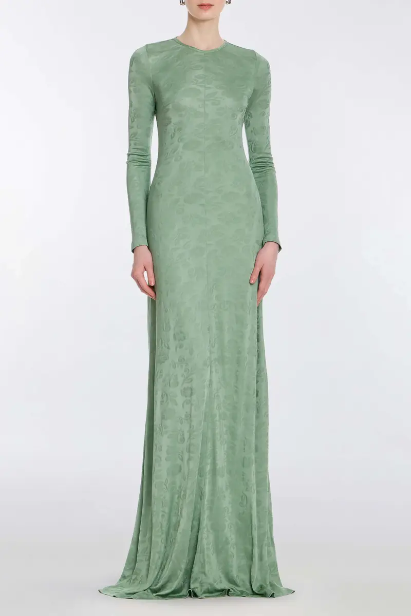 Markarian Coco Pistachio Green Floral Jersey Long Sleeve Gown | Thumbnail 2 Markarian Coco Pistachio Green Floral Jersey Long Sleeve Gown | Thumbnail 2