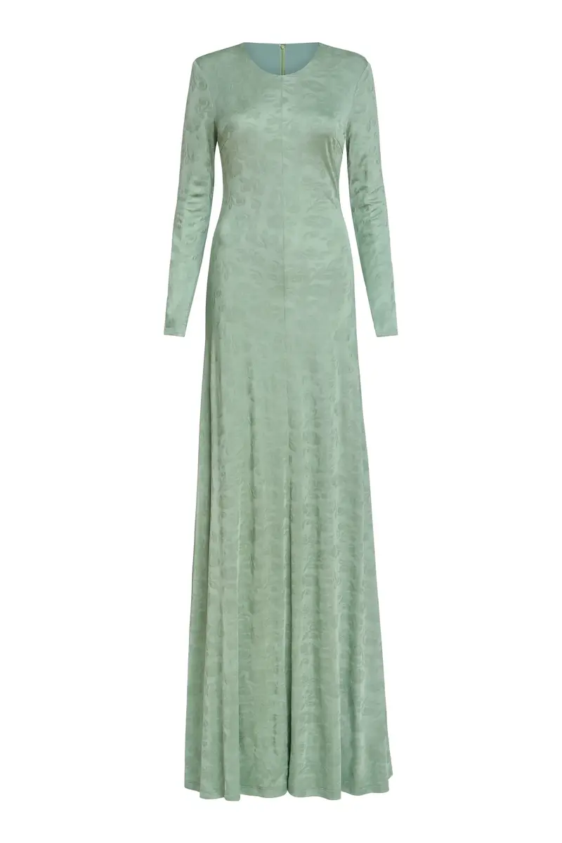 Markarian Coco Pistachio Green Floral Jersey Long Sleeve Gown | Image 1 Markarian Coco Pistachio Green Floral Jersey Long Sleeve Gown | Image 1