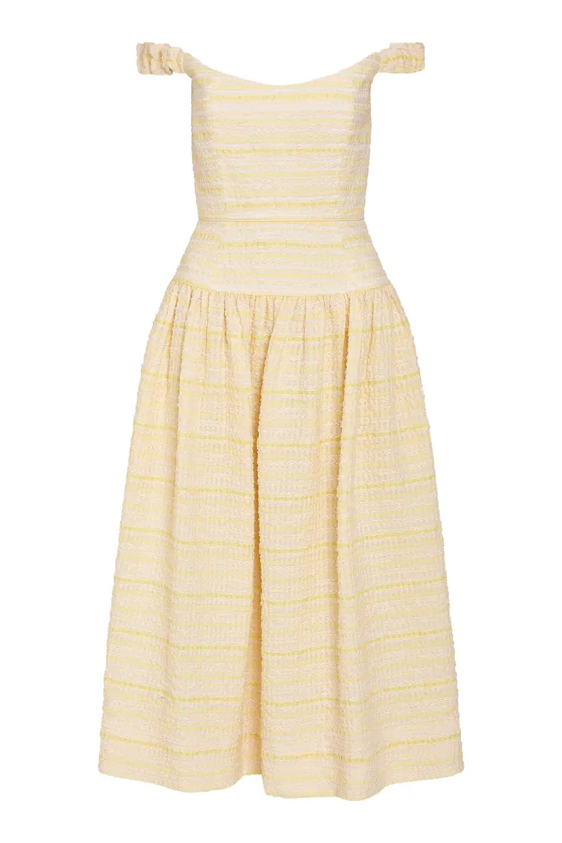 Markarian Georgie Lemon Textured Stripe Midi Dress | Image 1 Markarian Georgie Lemon Textured Stripe Midi Dress | Image 1