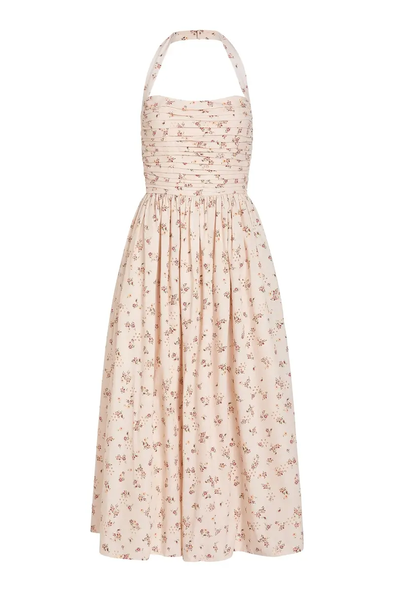 Markarian Leia Blush Bouquet Halter Neck Midi Dress | Image 1 Markarian Leia Blush Bouquet Halter Neck Midi Dress | Image 1