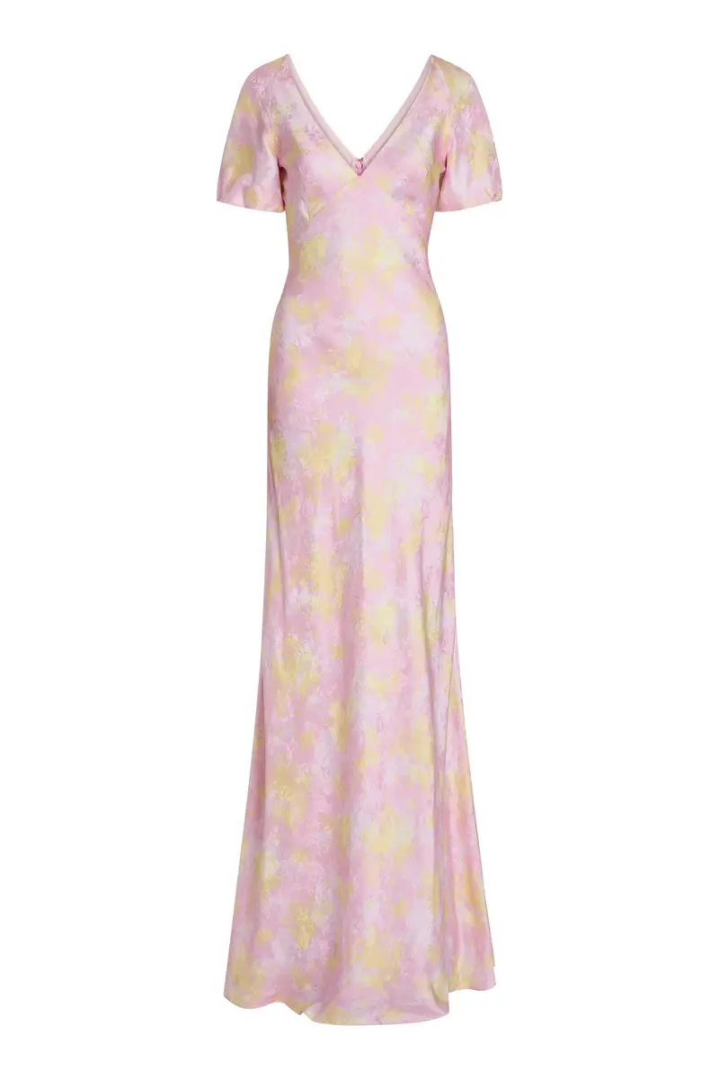 Markarian Lilou Floral Satin Puff Sleeve Gown | Image 1 Markarian Lilou Floral Satin Puff Sleeve Gown | Image 1