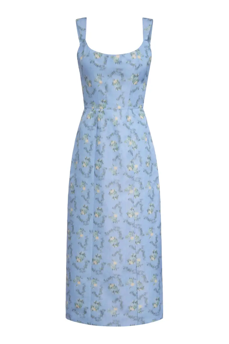 Markarian Numa Blue Floral Ikat Corset Midi Dress | Image 1 Markarian Numa Blue Floral Ikat Corset Midi Dress | Image 1