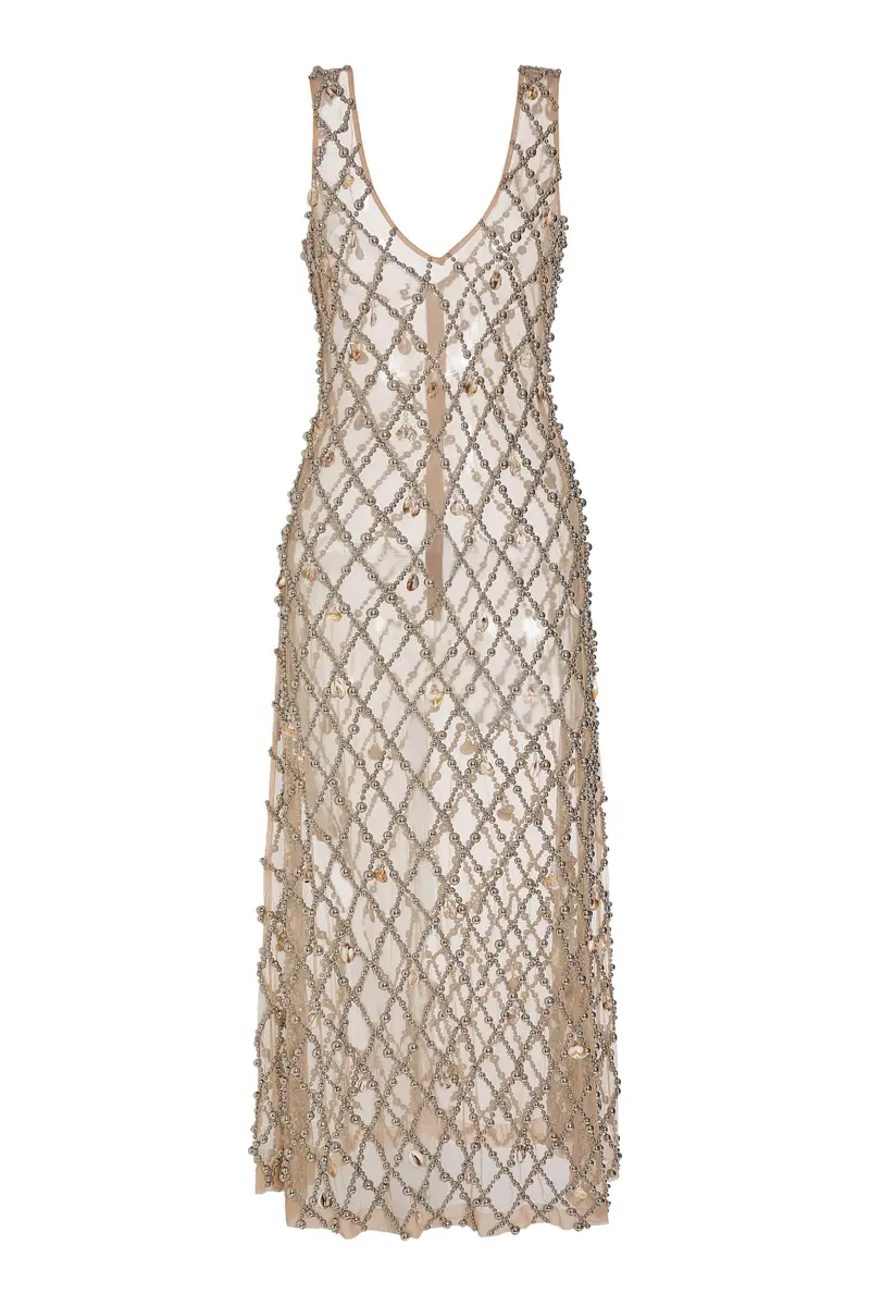 Markarian Odette Beaded Seashell Mesh Sleeveless Midi Dress | Image 1 Markarian Odette Beaded Seashell Mesh Sleeveless Midi Dress | Image 1