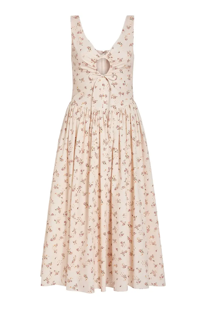 Markarian Penelope Blush Bouquet Cotton Eyelet Keyhole Midi Dress | Image 1 Markarian Penelope Blush Bouquet Cotton Eyelet Keyhole Midi Dress | Image 1