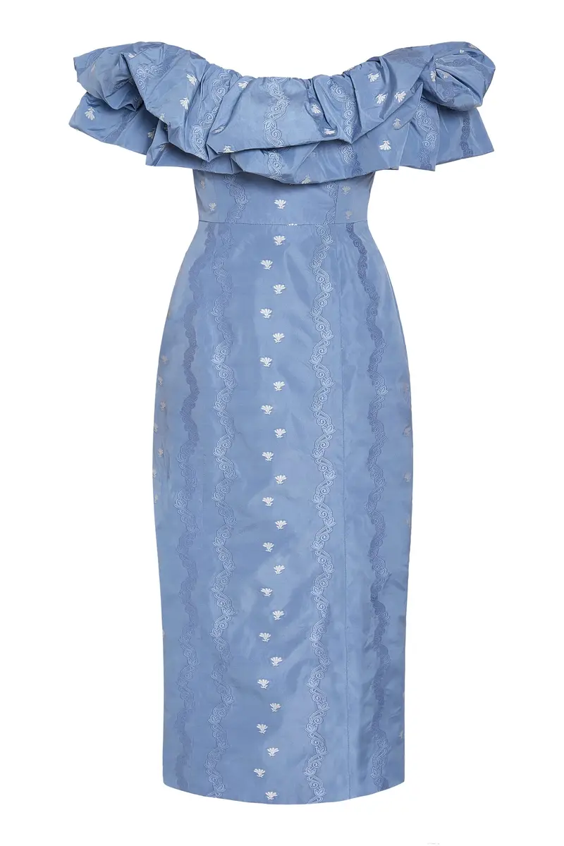 Markarian Pollyanna Wedgewood Floral Taffeta Midi Dress | Image 1 Markarian Pollyanna Wedgewood Floral Taffeta Midi Dress | Image 1