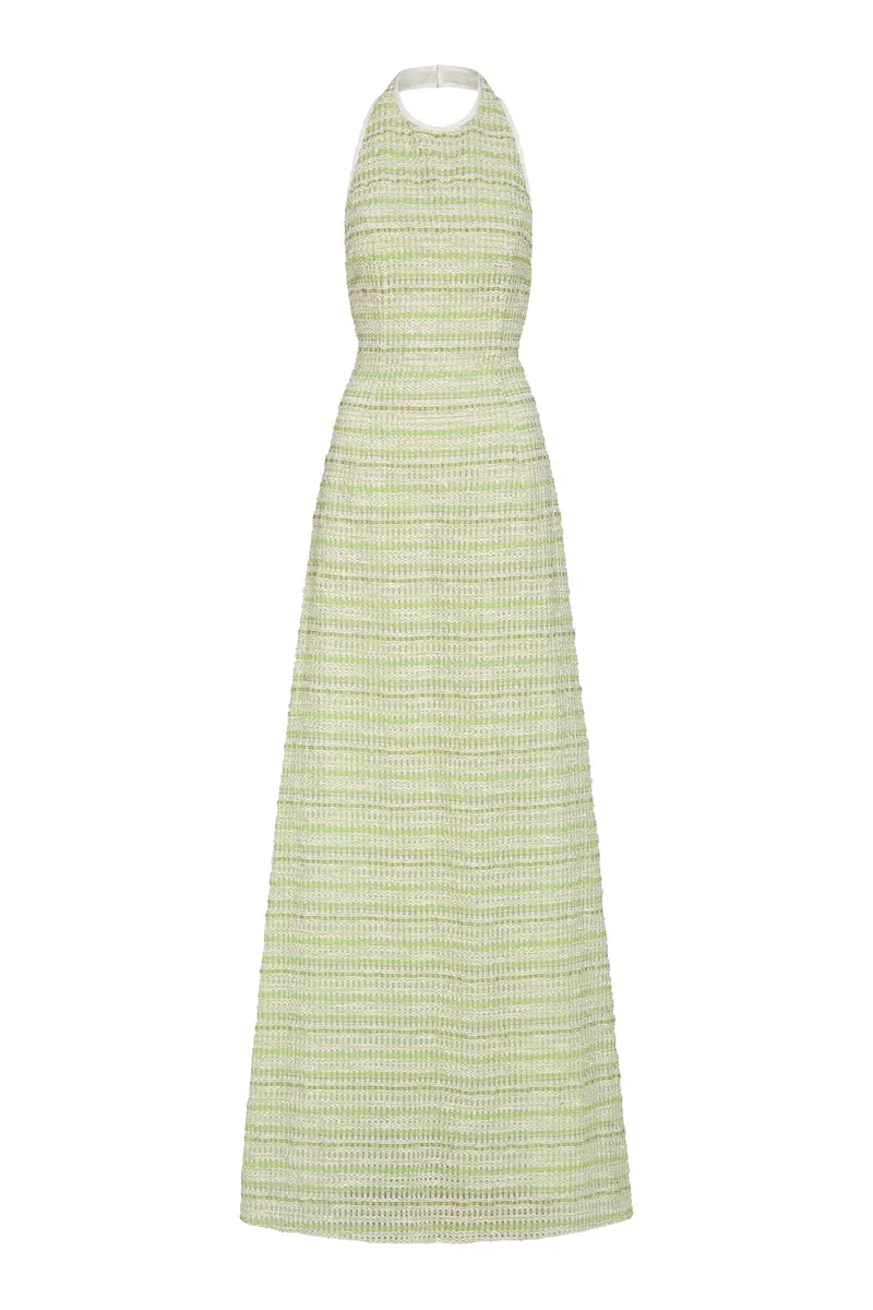 Markarian Sahara Lime Textured Stripe Halter Gown | Image 1 Markarian Sahara Lime Textured Stripe Halter Gown | Image 1