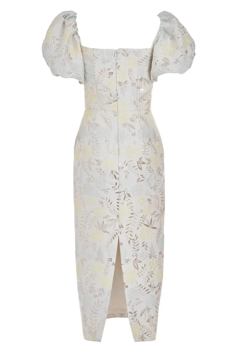 Markarian Yvette Ivory Metallic Brocade Puff Sleeve Dress | Thumbnail 5