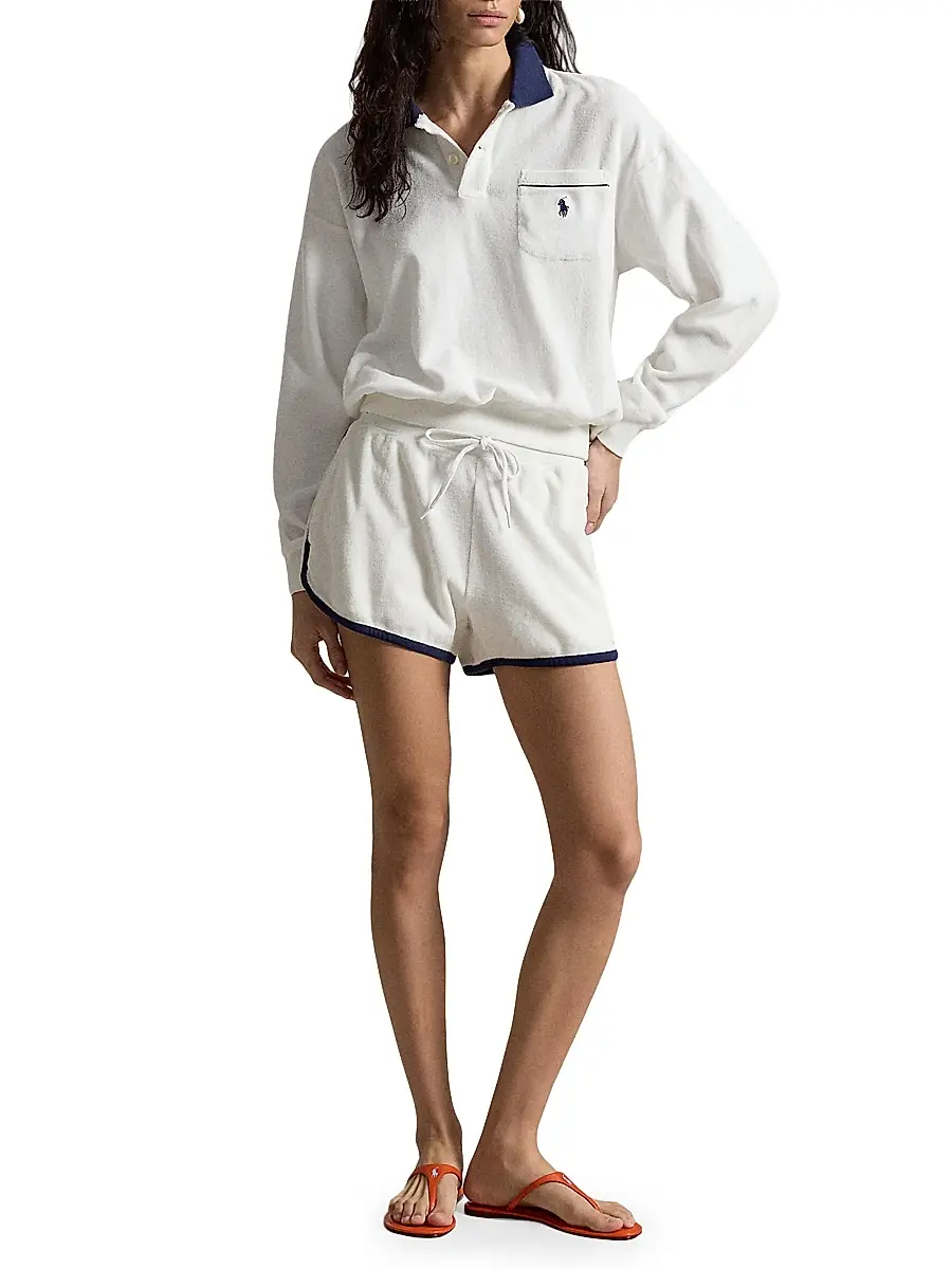 Polo Ralph Lauren Women's Logo Cotton-Blend Terry Long-Sleeve Polo Shirt - White | Thumbnail 2