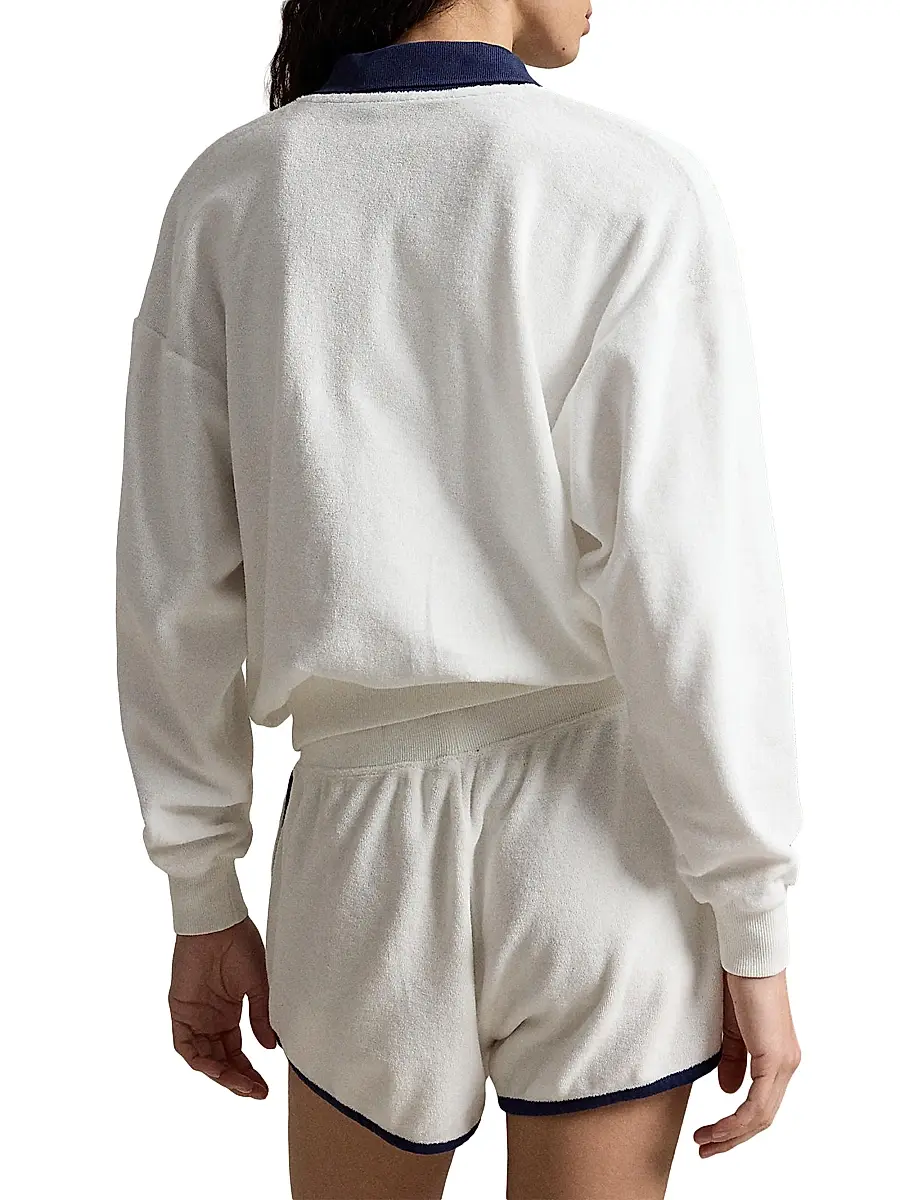 Polo Ralph Lauren Women's Logo Cotton-Blend Terry Long-Sleeve Polo Shirt - White | Thumbnail 4