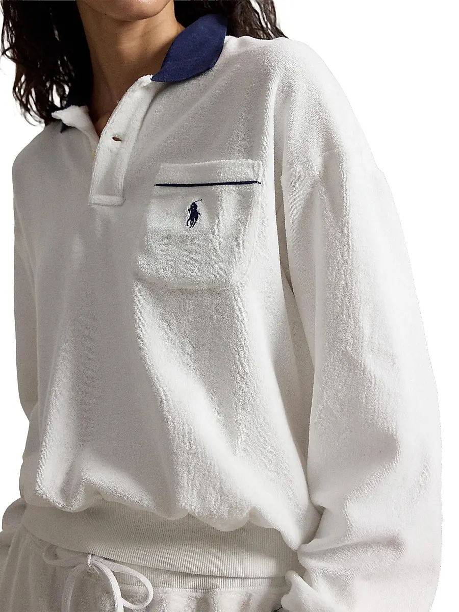 Polo Ralph Lauren Women's Logo Cotton-Blend Terry Long-Sleeve Polo Shirt - White | Thumbnail 5