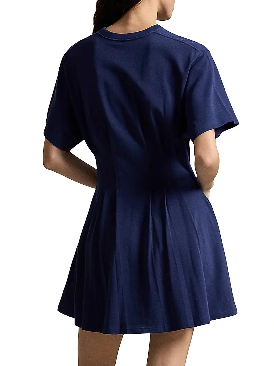 Polo Ralph Lauren Women's Cotton Jersey Pleated Mini T-Shirt Dress - Newport Navy | Thumbnail 3 Polo Ralph Lauren Women's Cotton Jersey Pleated Mini T-Shirt Dress - Newport Navy | Thumbnail 3
