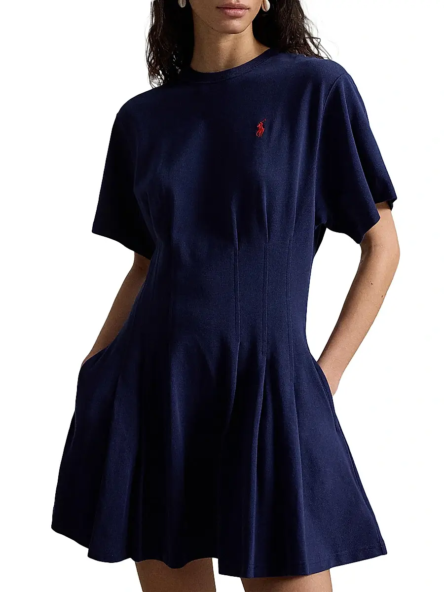 Polo Ralph Lauren Women's Cotton Jersey Pleated Mini T-Shirt Dress - Newport Navy | Thumbnail 4 Polo Ralph Lauren Women's Cotton Jersey Pleated Mini T-Shirt Dress - Newport Navy | Thumbnail 4
