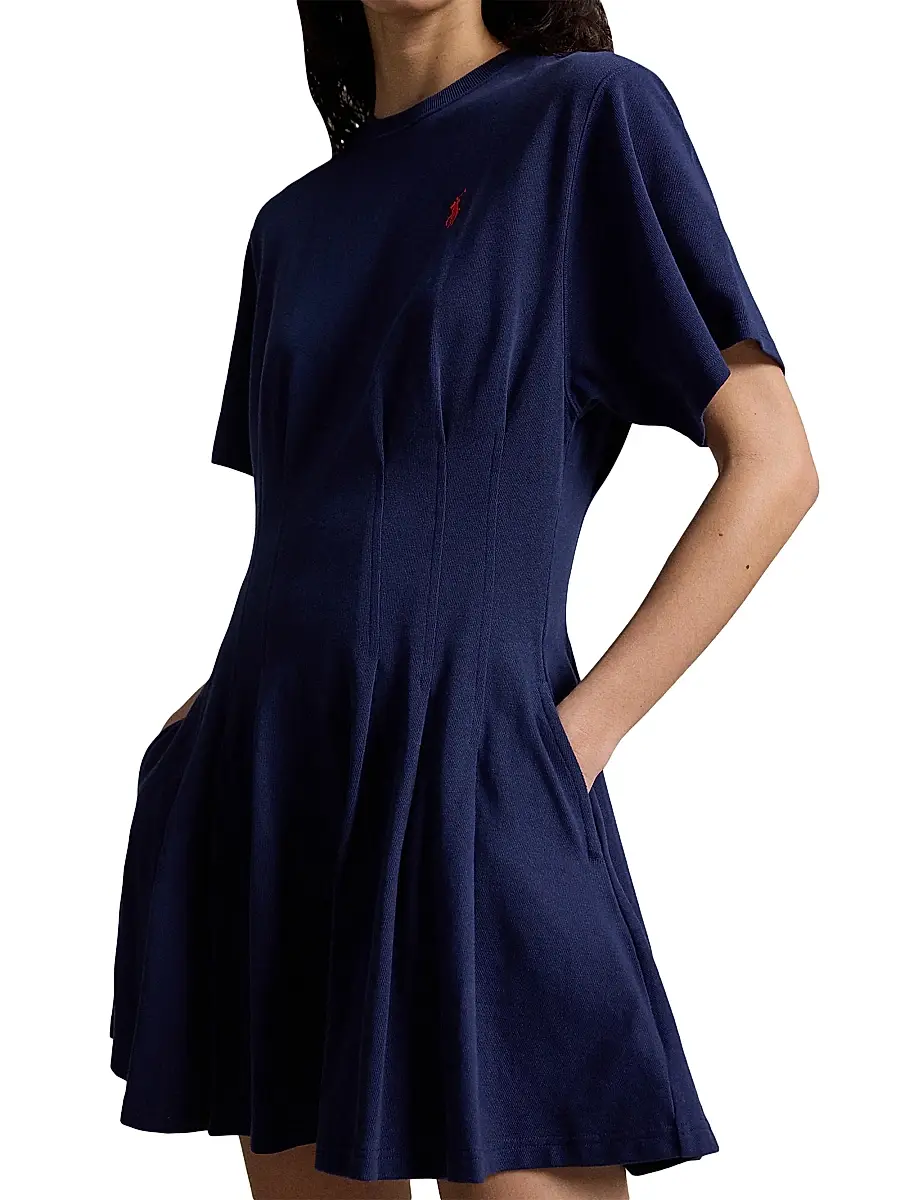Polo Ralph Lauren Women's Cotton Jersey Pleated Mini T-Shirt Dress - Newport Navy | Thumbnail 5 Polo Ralph Lauren Women's Cotton Jersey Pleated Mini T-Shirt Dress - Newport Navy | Thumbnail 5