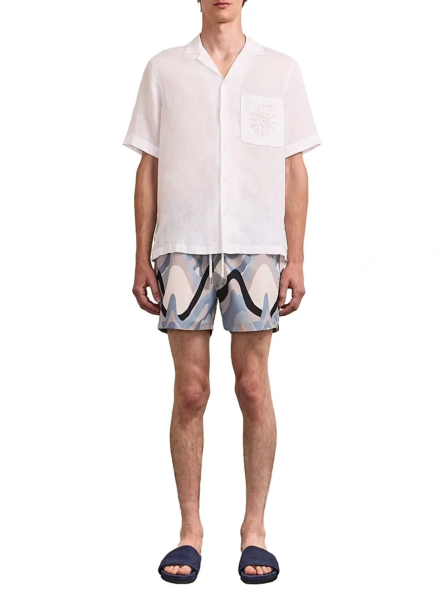 Frescobol Carioca Men's Alves Embroidered-Trim Linen Camp Shirt | Thumbnail 2 Frescobol Carioca Men's Alves Embroidered-Trim Linen Camp Shirt | Thumbnail 2