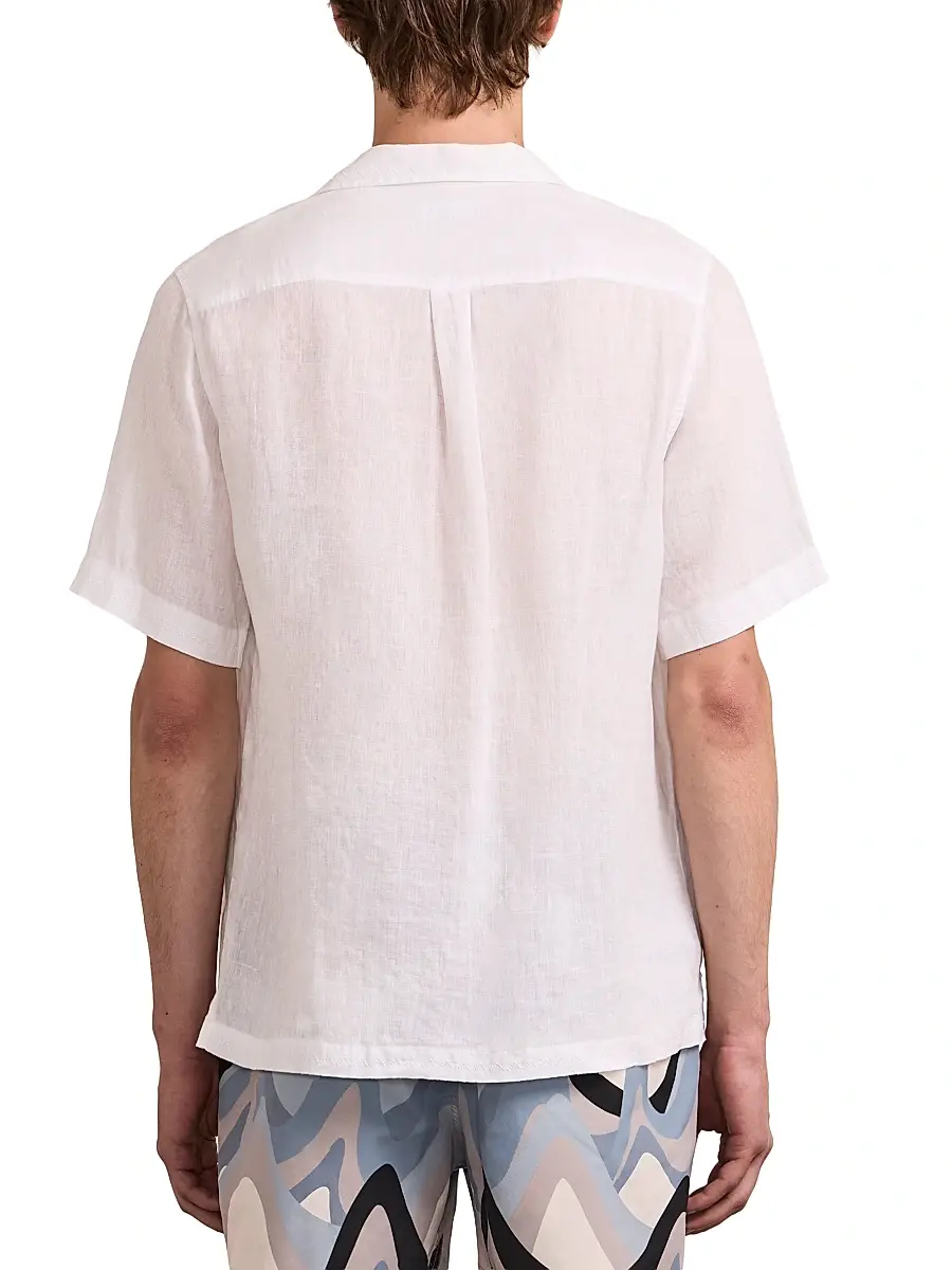 Frescobol Carioca Men's Alves Embroidered-Trim Linen Camp Shirt | Thumbnail 3 Frescobol Carioca Men's Alves Embroidered-Trim Linen Camp Shirt | Thumbnail 3
