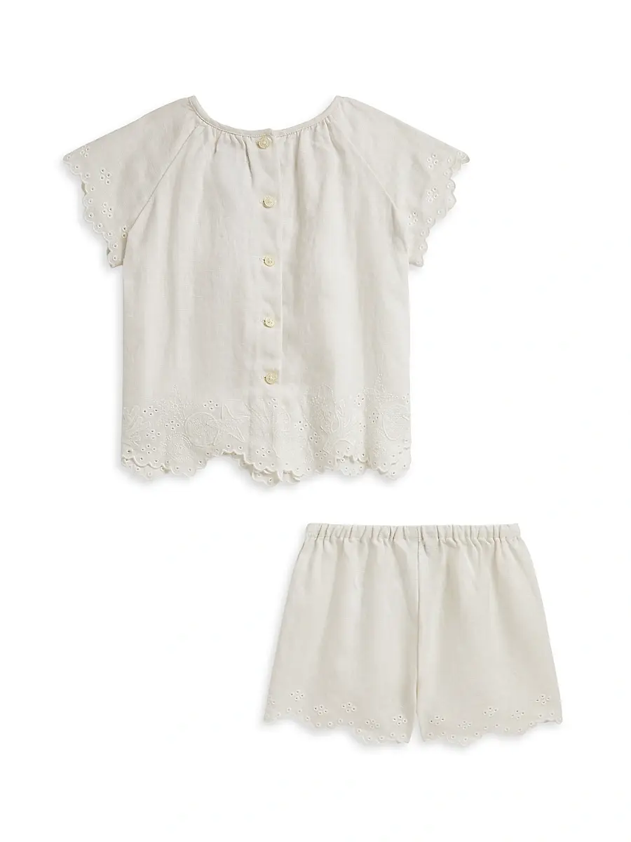 Polo Ralph Lauren Girl's Baby Girl's Starfish-Embroidered Linen Top & Shorts Set | Thumbnail 2 Polo Ralph Lauren Girl's Baby Girl's Starfish-Embroidered Linen Top & Shorts Set | Thumbnail 2