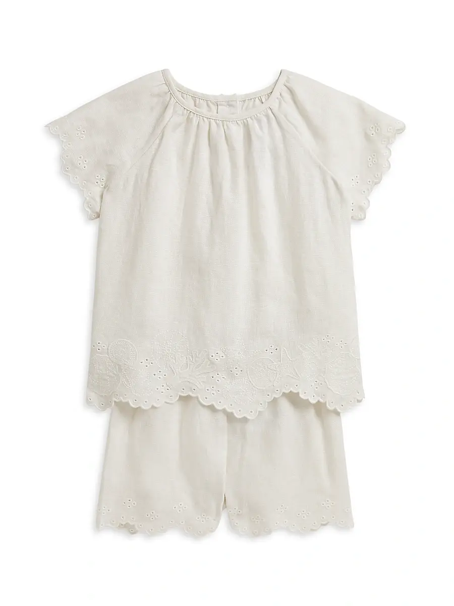 Polo Ralph Lauren Baby Girl's Starfish-Embroidered Linen Top & Shorts Set - Antique Cream 9 Months | Image 1 Polo Ralph Lauren Baby Girl's Starfish-Embroidered Linen Top & Shorts Set - Antique Cream 9 Months | Image 1