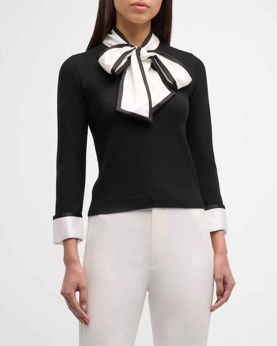 Alice + Olivia Justina Combo Tie-Neck Pullover | Thumbnail 2 Alice + Olivia Justina Combo Tie-Neck Pullover | Thumbnail 2