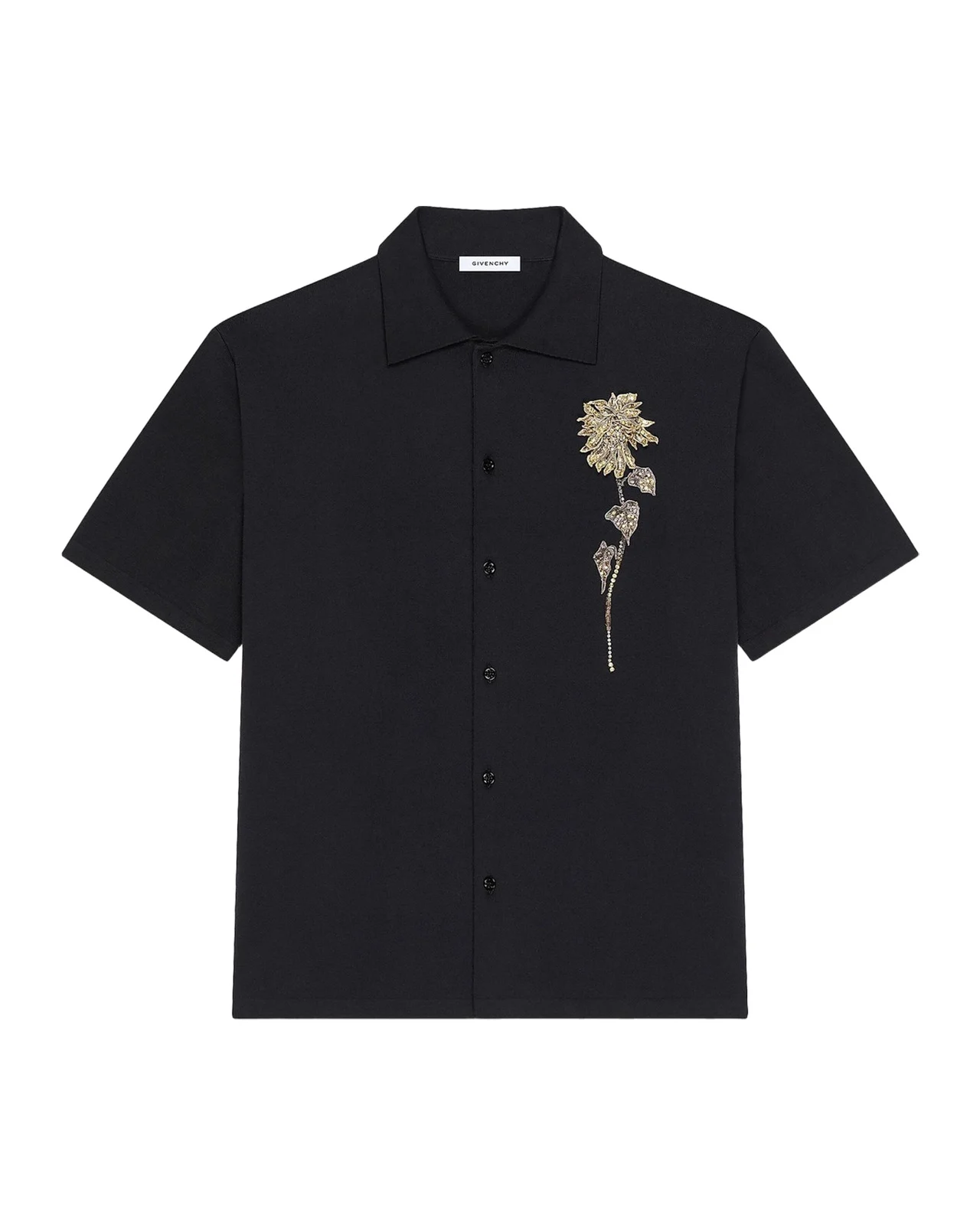 Givenchy Men's Embellished-Floral Knit Short-Sleeve Shirt