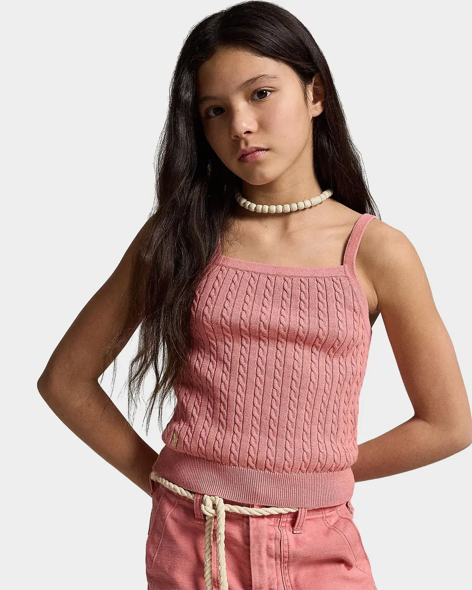 Polo Ralph Lauren Girl's Mini-Cable Cotton Tank Top, Size S-XL | Thumbnail 4