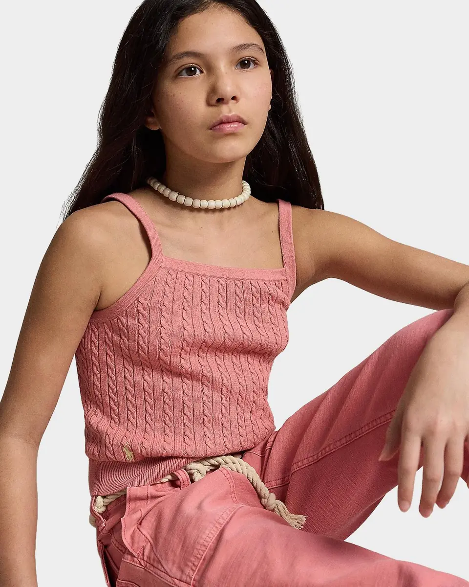 Polo Ralph Lauren Girl's Mini-Cable Cotton Tank Top, Size S-XL | Thumbnail 5