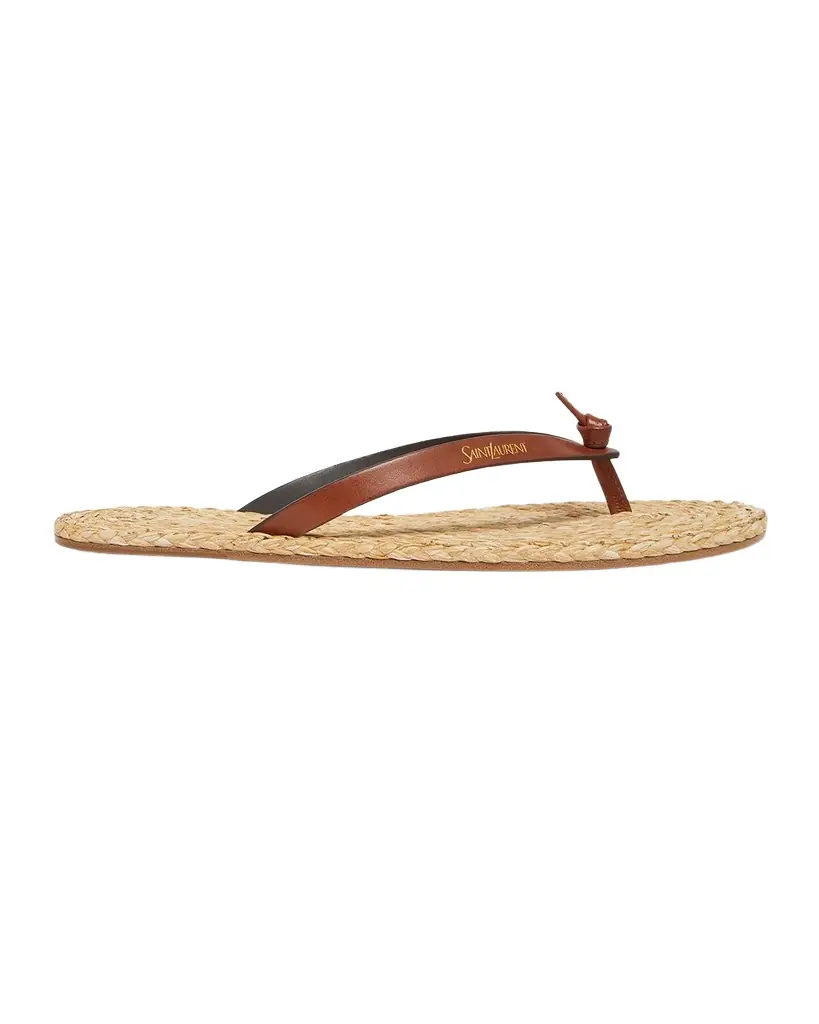 Saint Laurent Maine Raffia and Leather Thong Sandals | Image 1 Saint Laurent Maine Raffia and Leather Thong Sandals | Image 1