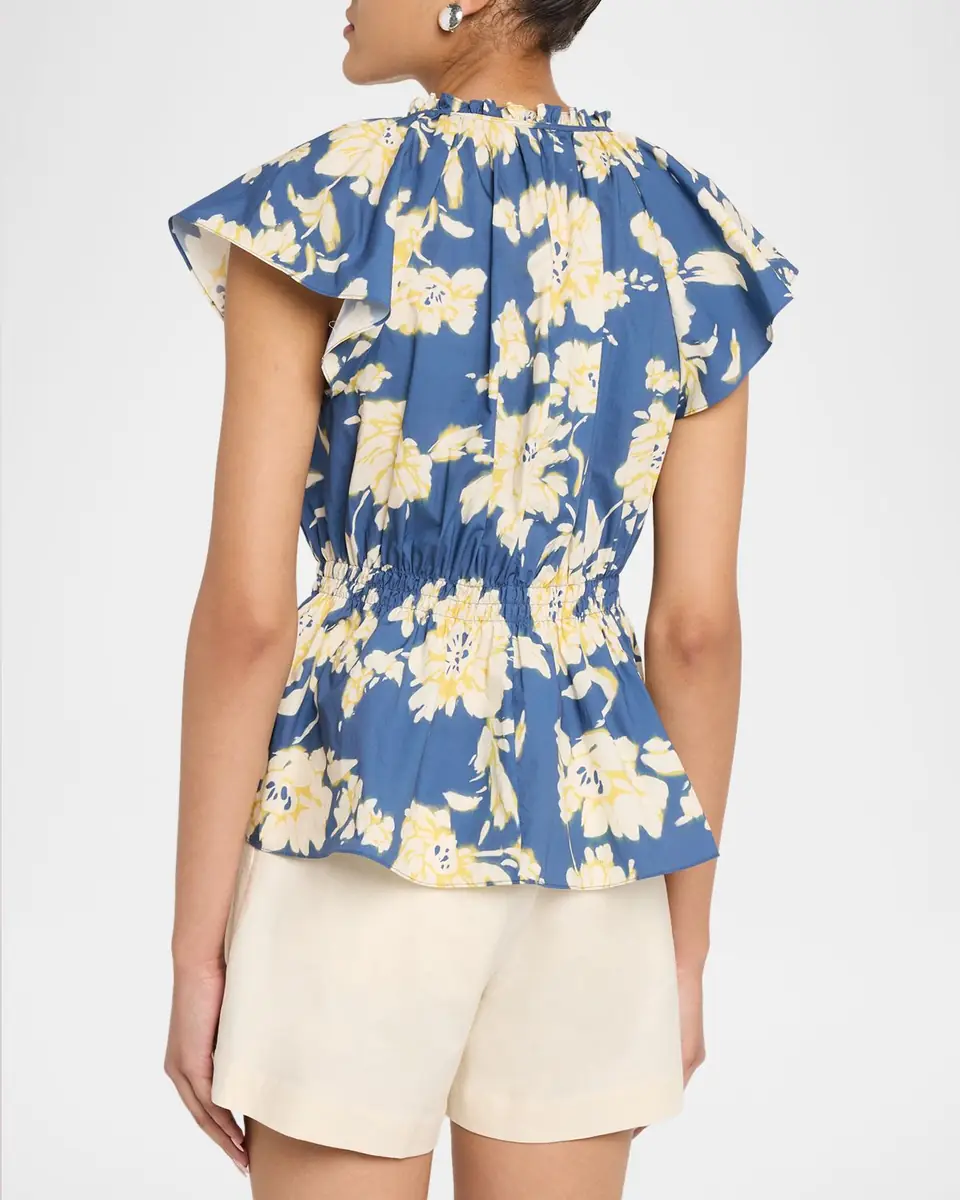 Tanya Taylor Ivana Smocked Floral Poplin Top | Thumbnail 3