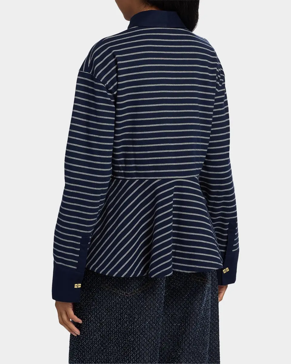 Ganni Striped Single Piqué Cotton Peplum Top | Thumbnail 3 Ganni Striped Single Piqué Cotton Peplum Top | Thumbnail 3