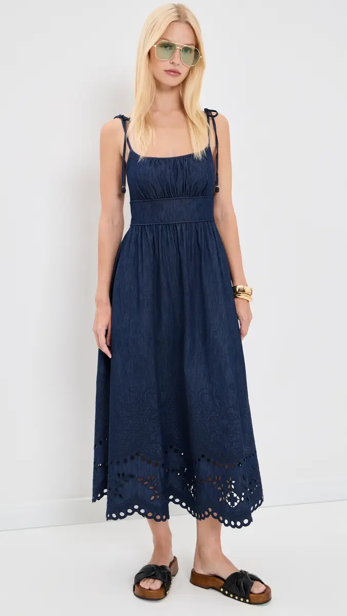 Zimmermann Mahon Broderie Denim Midi Dress Ink | Thumbnail 2 Zimmermann Mahon Broderie Denim Midi Dress Ink | Thumbnail 2