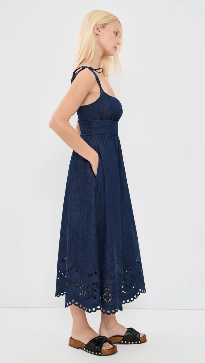 Zimmermann Mahon Broderie Denim Midi Dress Ink | Thumbnail 4 Zimmermann Mahon Broderie Denim Midi Dress Ink | Thumbnail 4