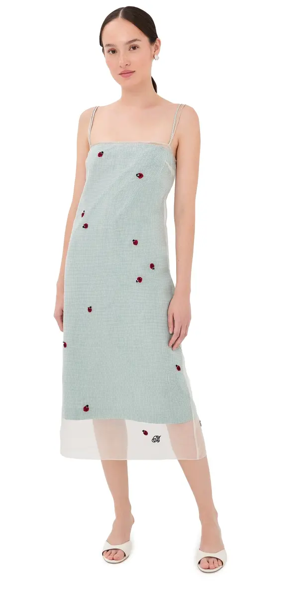 BERNADETTE Rachel Embroidered Silk Slip Dress
