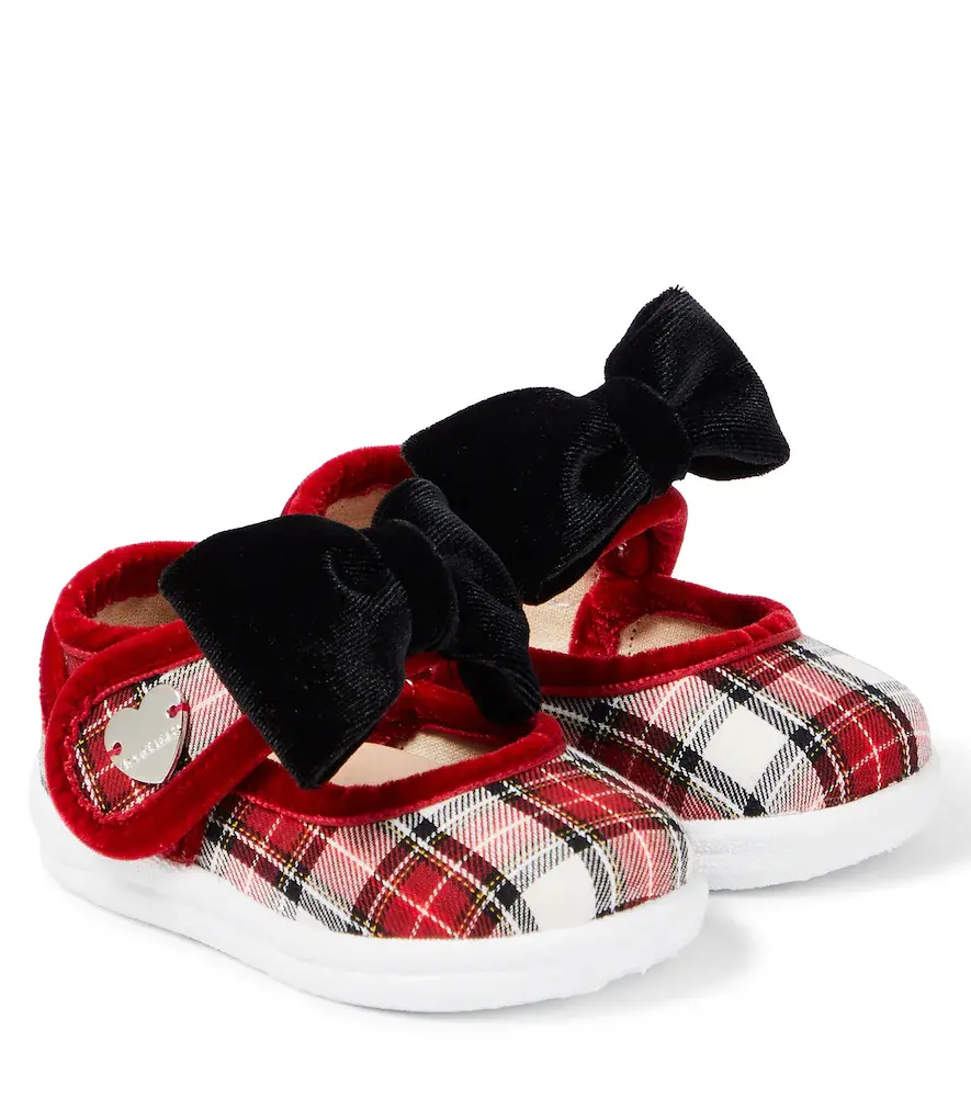 Monnalisa Baby bow-detail tartan booties | Image 1 Monnalisa Baby bow-detail tartan booties | Image 1