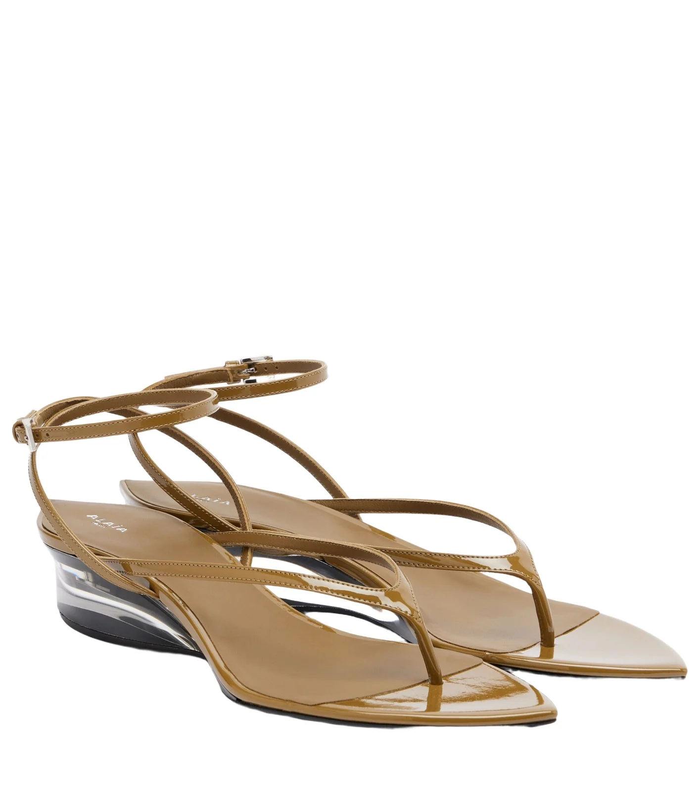 ALAÏA Invisible patent leather wedge thong sandals