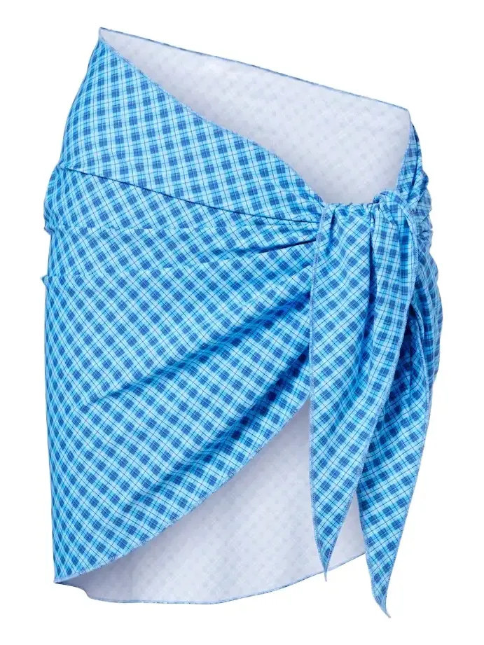Draped plaid beach cover-up Draped plaid beach cover-up