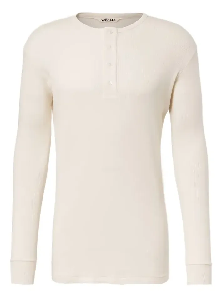 Ribbed-knit cotton Henley shirt