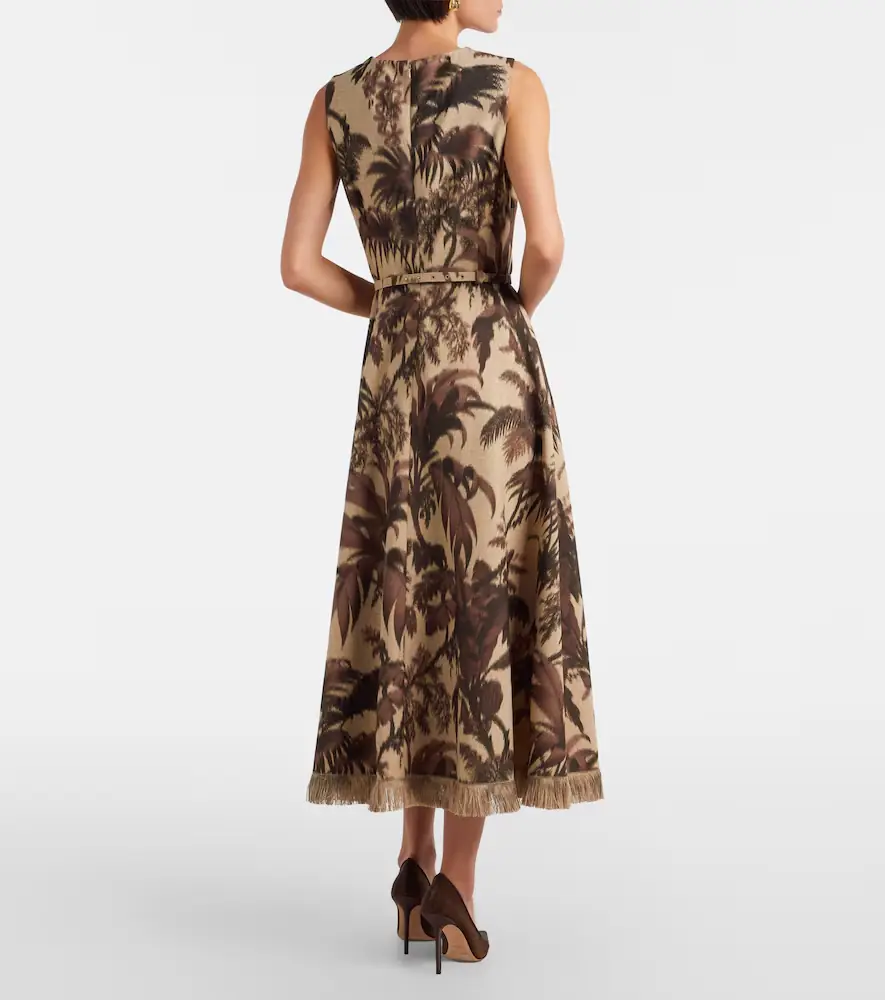 Oscar de la Renta Belted fringed printed midi dress | Thumbnail 3