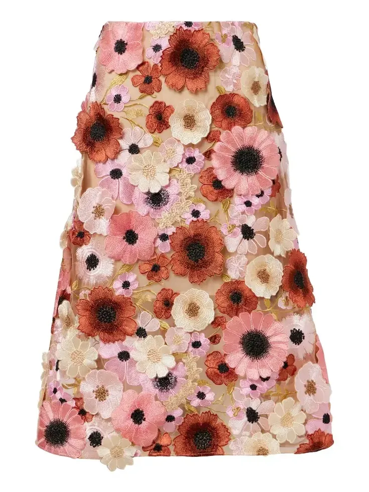 Blooming Meadow floral-appliqué midi skirt Blooming Meadow floral-appliqué midi skirt