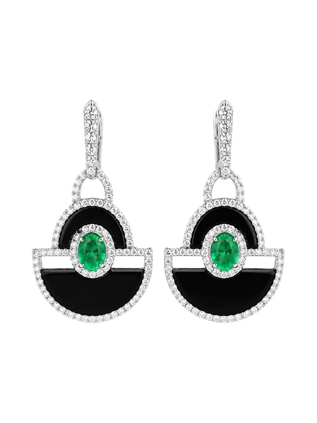 1.27ct Diamond Onyx Emerald 18K Gold Drop Earrings 1.27ct Diamond Onyx Emerald 18K Gold Drop Earrings