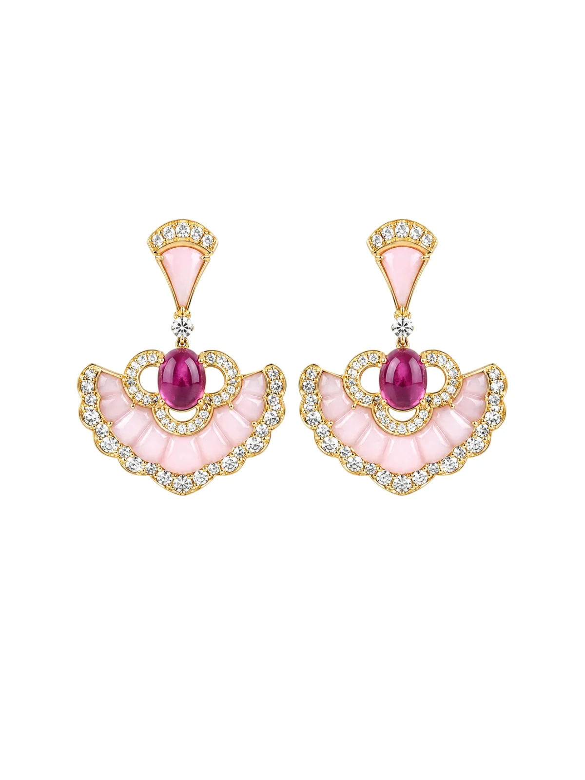10.87ct Diamond Opal Tourmaline 18K Gold Drop Earrings 10.87ct Diamond Opal Tourmaline 18K Gold Drop Earrings