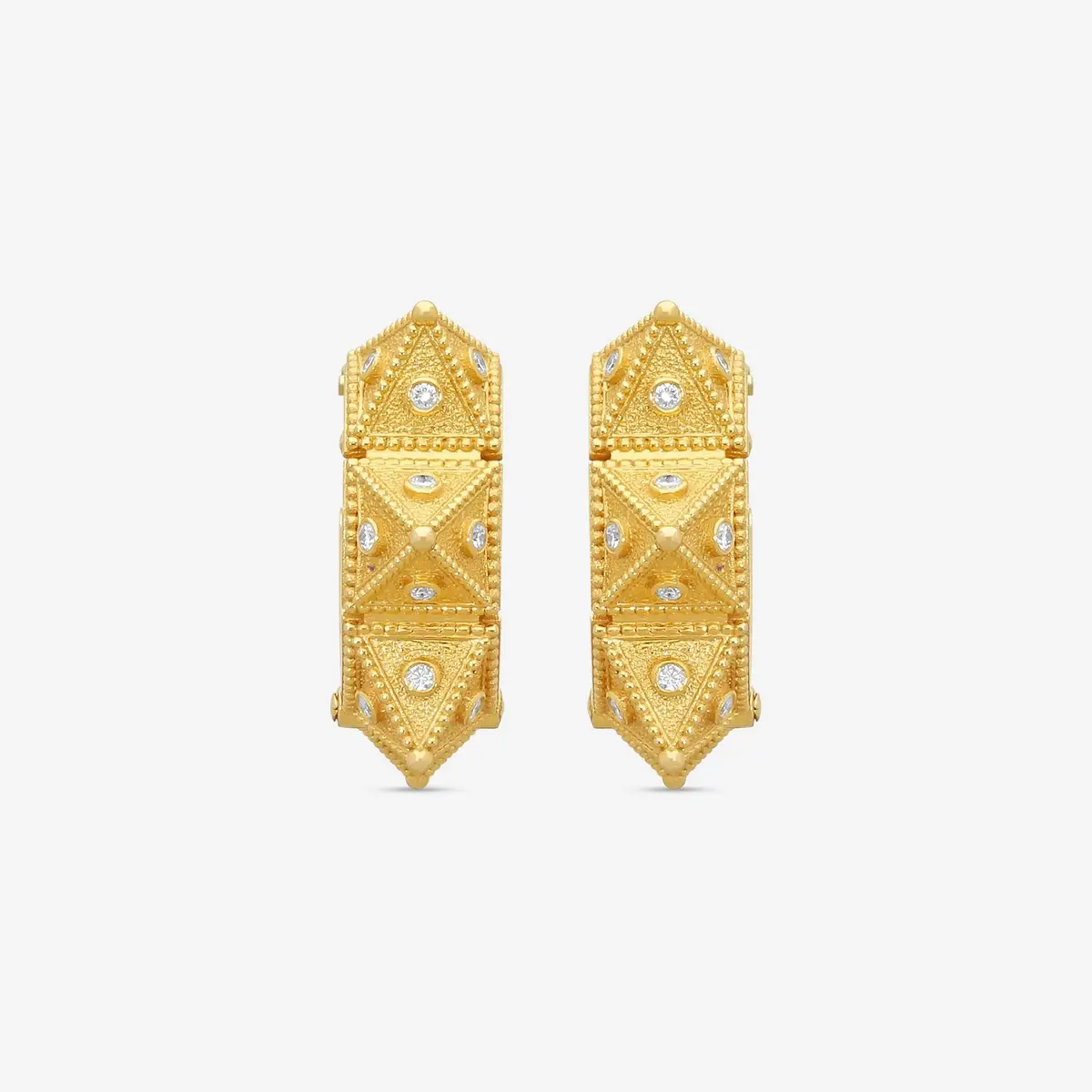 Cosibelli and Company Cosibelli Queen 18K Yellow Gold Classic Geometric Diamond Hoop Earrings by The Solist | Thumbnail 2 Cosibelli and Company Cosibelli Queen 18K Yellow Gold Classic Geometric Diamond Hoop Earrings by The Solist | Thumbnail 2
