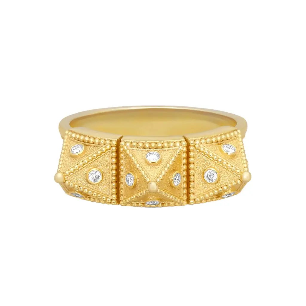 Cosibelli and Company Cosibelli Queen 18K Yellow Gold Classic Geometric Diamond Ring Sz. 8 by The Solist | Image 1 Cosibelli and Company Cosibelli Queen 18K Yellow Gold Classic Geometric Diamond Ring Sz. 8 by The Solist | Image 1