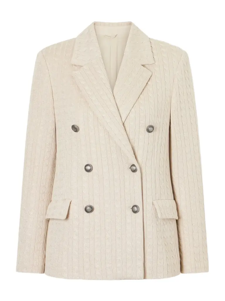 Brunello Cucinelli Cable-knit Cotton-blend Double-breasted Blazer | Image 1 Brunello Cucinelli Cable-knit Cotton-blend Double-breasted Blazer | Image 1