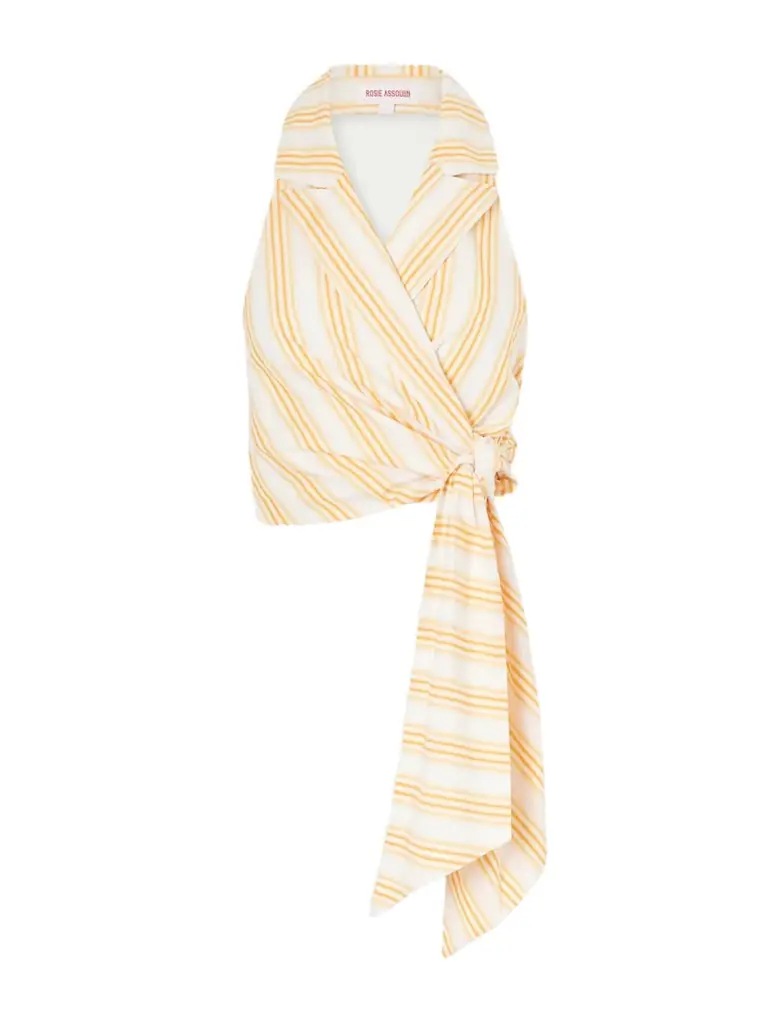 Rosie Assoulin Wrapped Up Tie-detailed Striped Cotton Halterneck Blouse | Image 1 Rosie Assoulin Wrapped Up Tie-detailed Striped Cotton Halterneck Blouse | Image 1