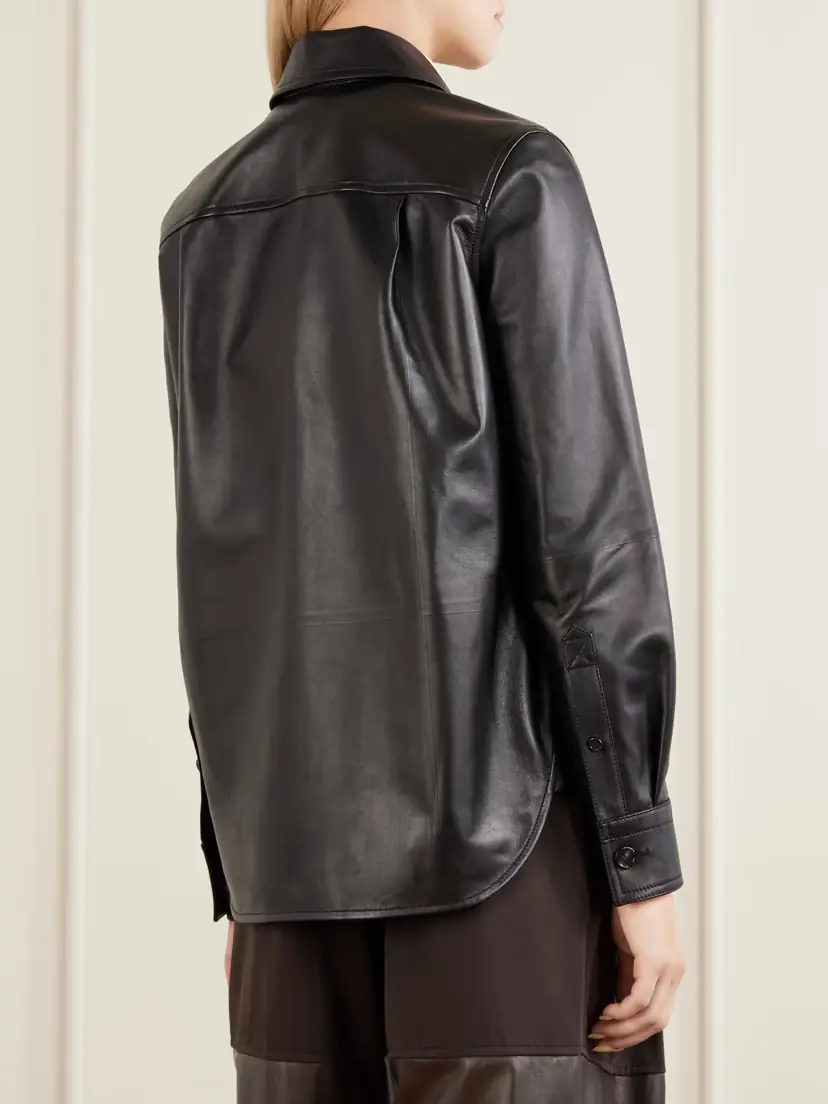 Bottega Veneta Intrecciato-trimmed Leather Shirt | Thumbnail 4 Bottega Veneta Intrecciato-trimmed Leather Shirt | Thumbnail 4