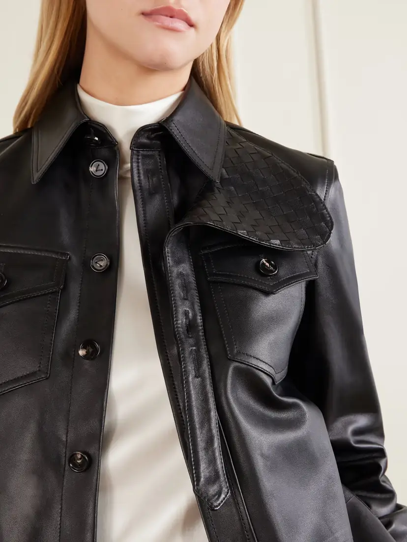 Bottega Veneta Intrecciato-trimmed Leather Shirt | Thumbnail 5 Bottega Veneta Intrecciato-trimmed Leather Shirt | Thumbnail 5