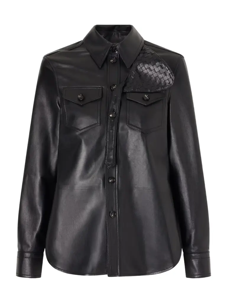 Intrecciato-trimmed Leather Shirt