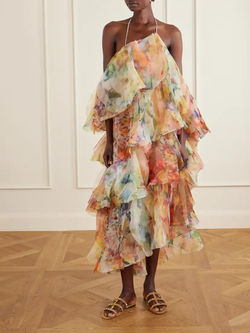 Zimmermann Luna Tiered Ruffled Floral-print Chiffon Halterneck Midi Dress | Thumbnail 2 Zimmermann Luna Tiered Ruffled Floral-print Chiffon Halterneck Midi Dress | Thumbnail 2
