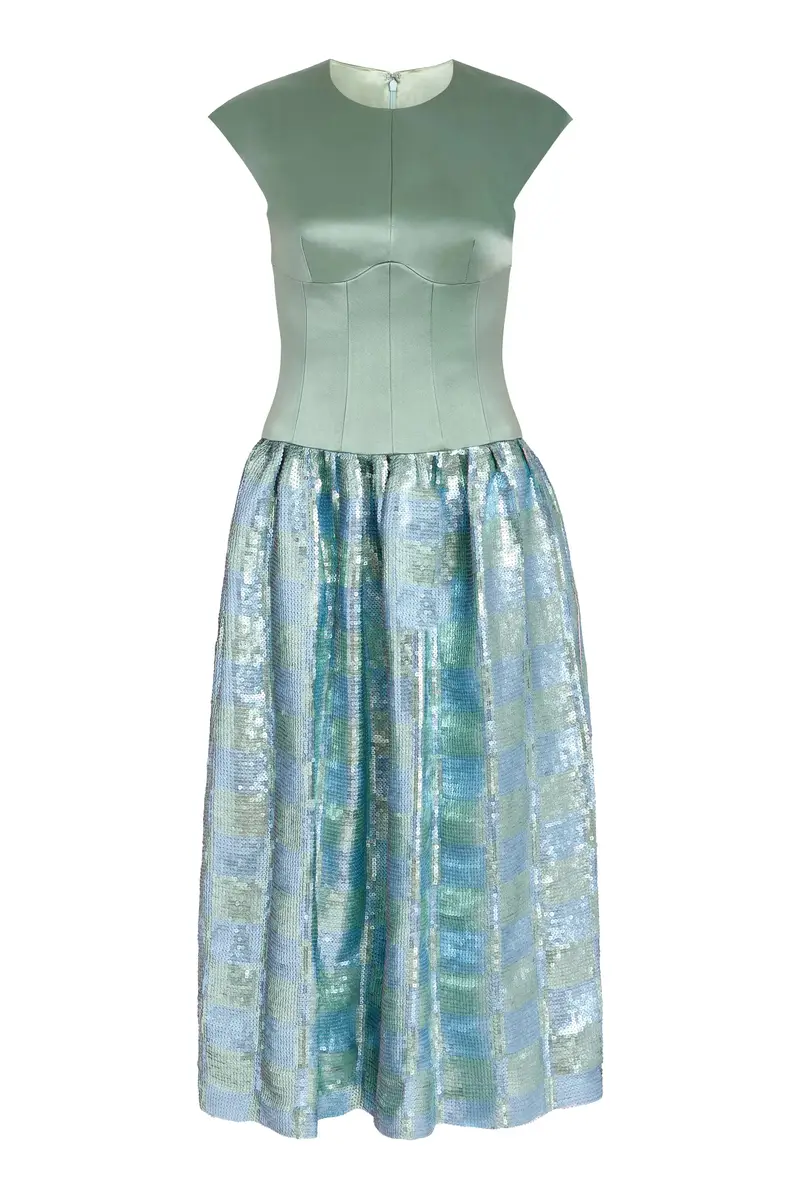 Markarian Aloe Gingham Sequin Drop Waist Dress | Thumbnail 2
