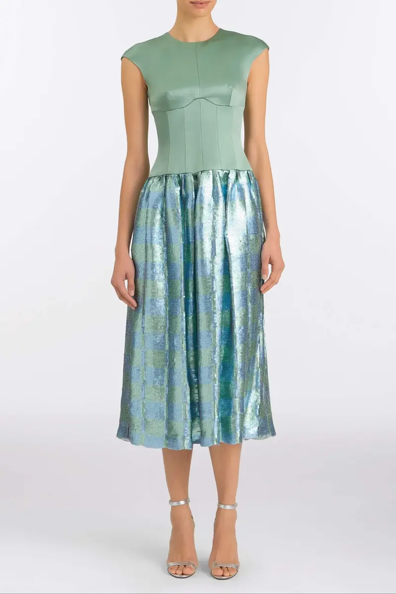 Markarian Aloe Gingham Sequin Drop Waist Dress | Thumbnail 3