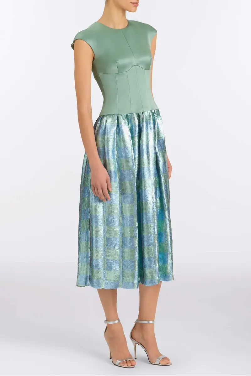 Markarian Aloe Gingham Sequin Drop Waist Dress | Thumbnail 4
